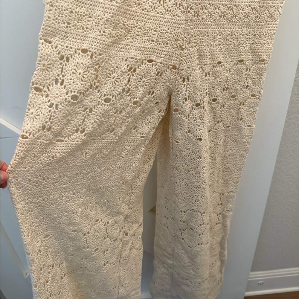 Free People Moon Bay Ivory Crochet Jumpsuit Sz Large - Picture 8 of 9
